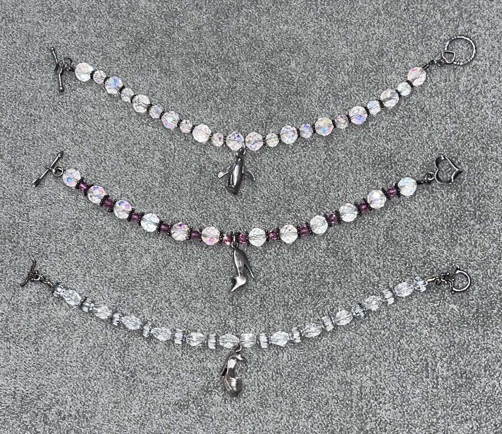 Handcrafted Glass Crystal Bracelets W/ Sterling 925 Dangle Charm Heels Penguin