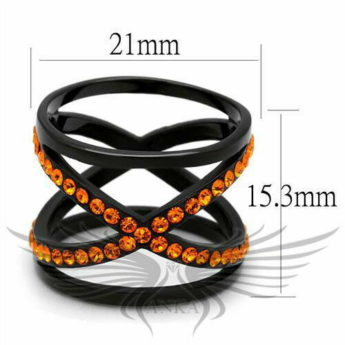 Orange Top Grade Crystal Accented Black Ip Fashion Ring 5 6 7 8 9 10 Tk2645