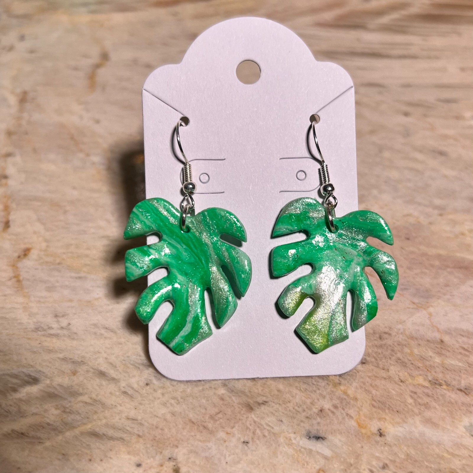 MONSTERA CLAY EARRINGS HANDMADE, GLAZED GREAT GIFT IDEA (SELECT FROM PHOTOS) #1