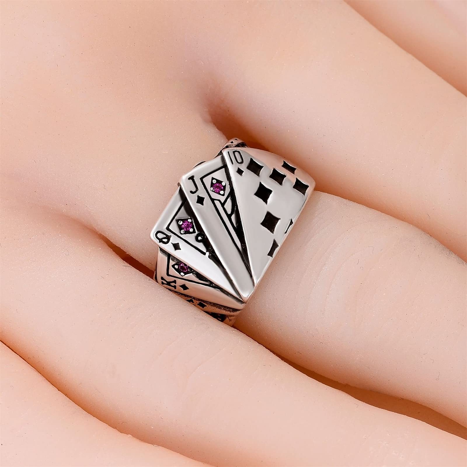 Poker Card Ring Adjustable Spade Flush Red Square Punk Jewelry