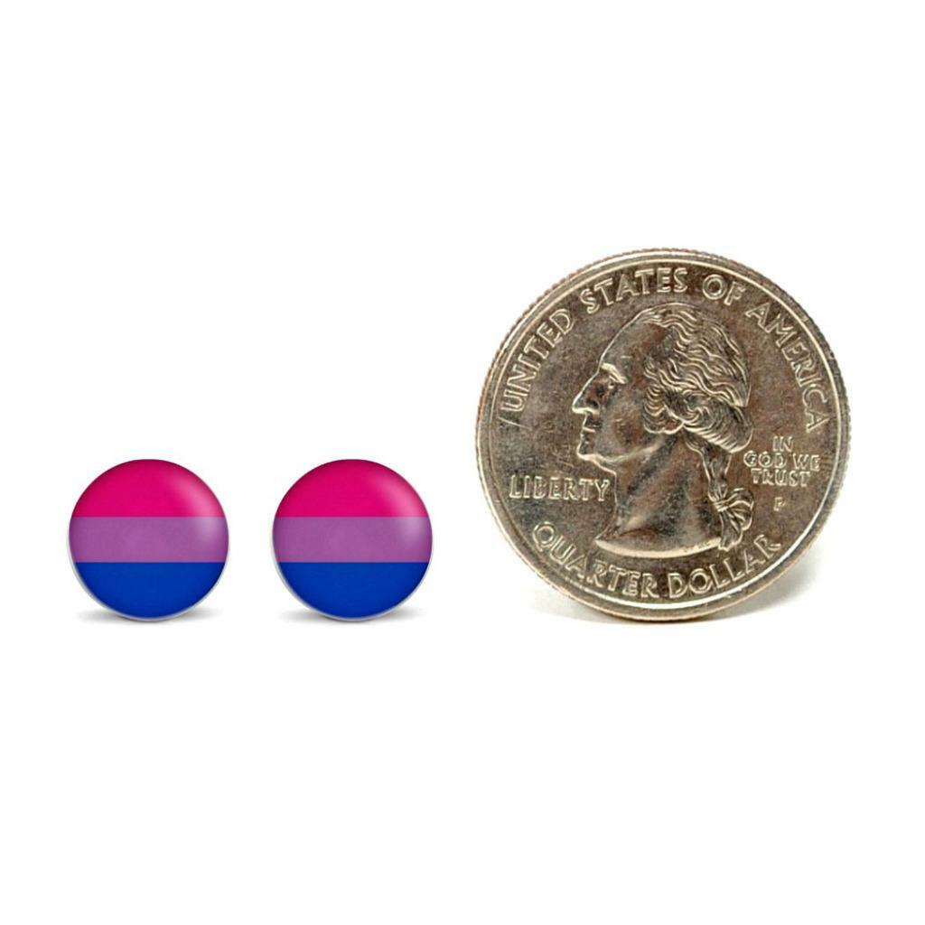 BISEXUAL PRIDE FLAG EARRINGS 10mm Stainless Steel Stud LGBTQ Bi Awareness LGBT