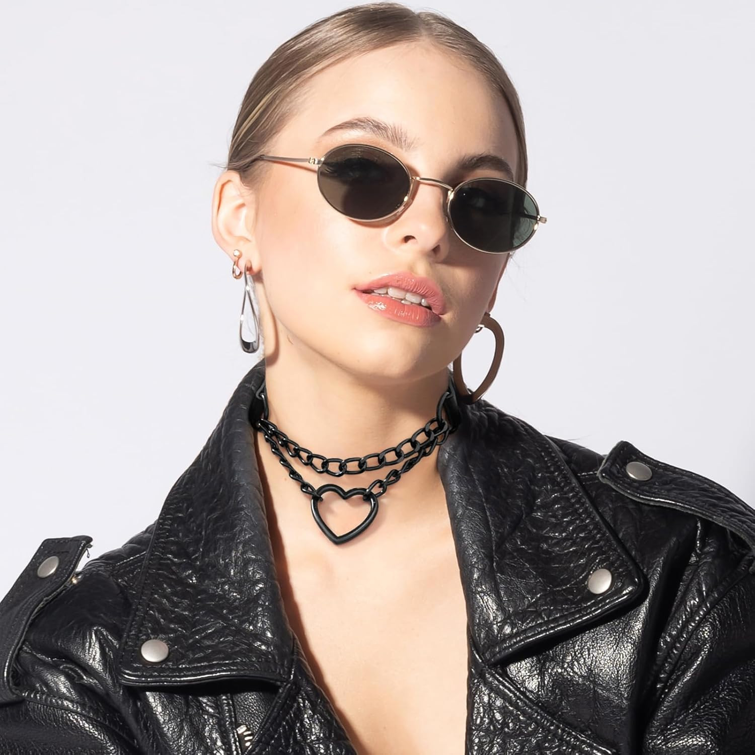 2PCS Black Choker Necklace for Women Leather Chokers Collar and Leash Set Got…