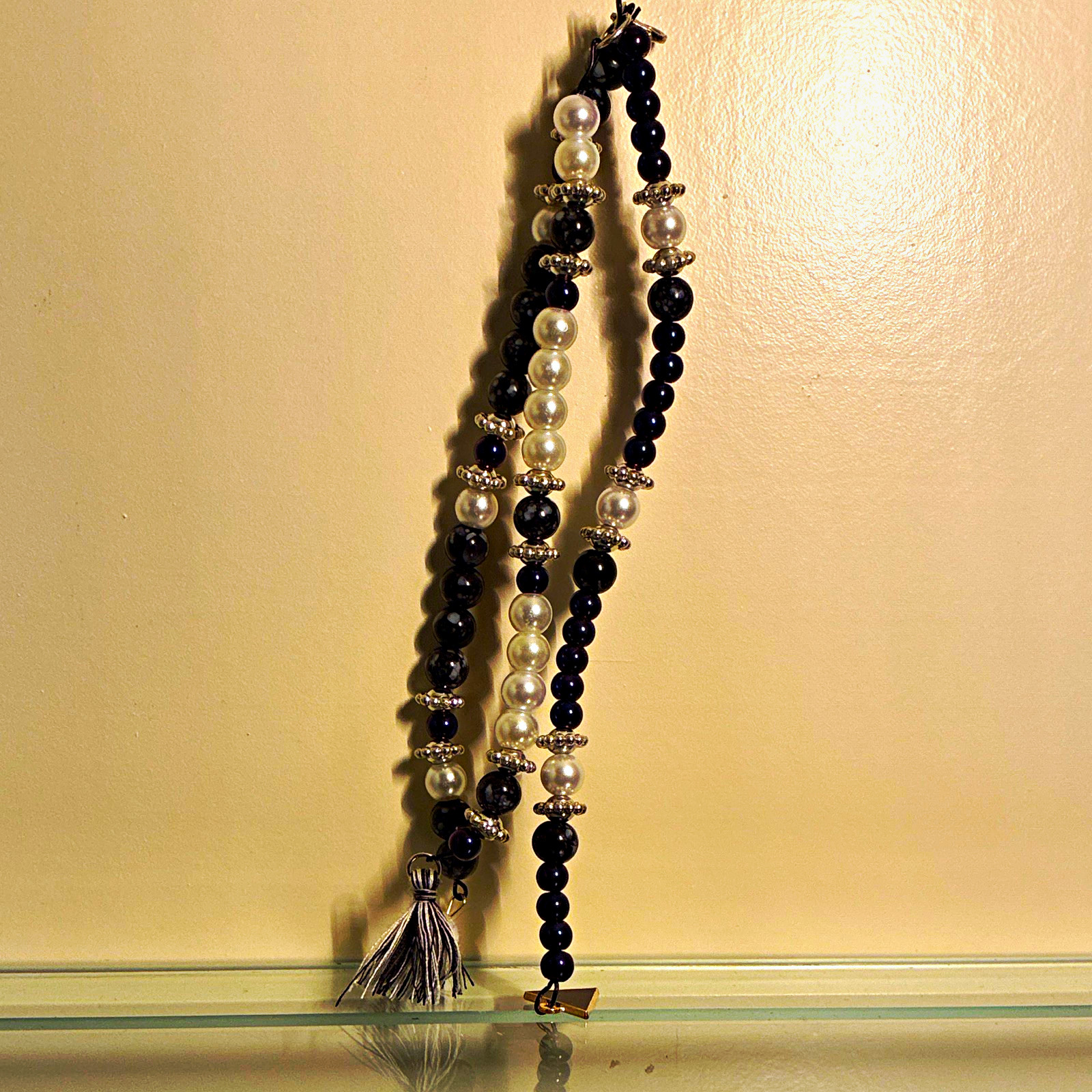 Handmade Three strand moon themed glass/acrylic bead keychain with charms