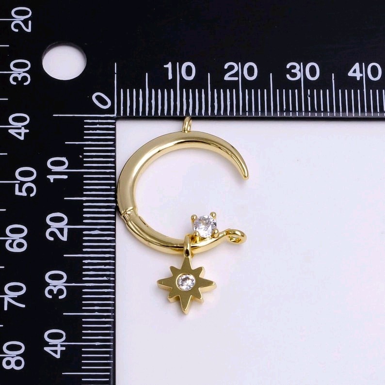 14k gold filled celestial crescent moon stars cz drop connector
