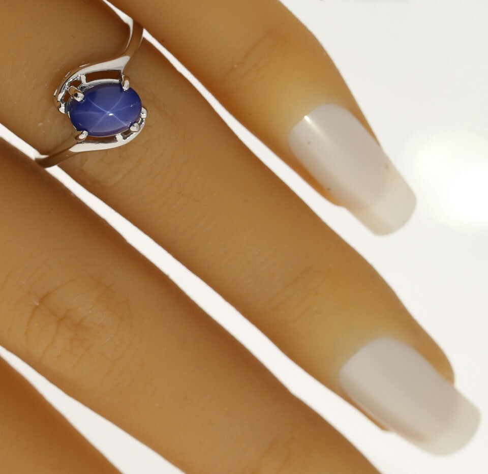 Lab Created Star Sapphire Ring 1.60CT 14K White Gold Size 6.5