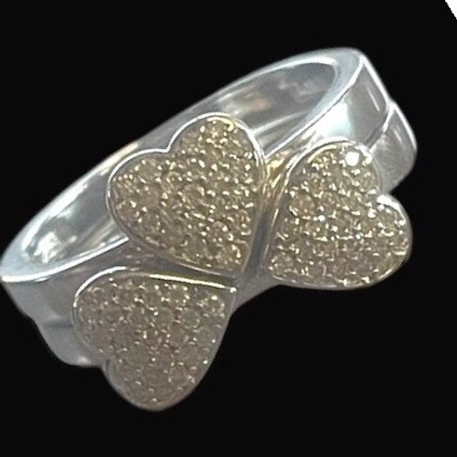 Pave’ Heart Stacking Ring Set 2 Piece Shimmering CZ Cluster Rings Silver Tone 7