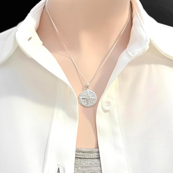 925 STerling Silver North Star Compass Pendant Necklace 18″ Gift for Women