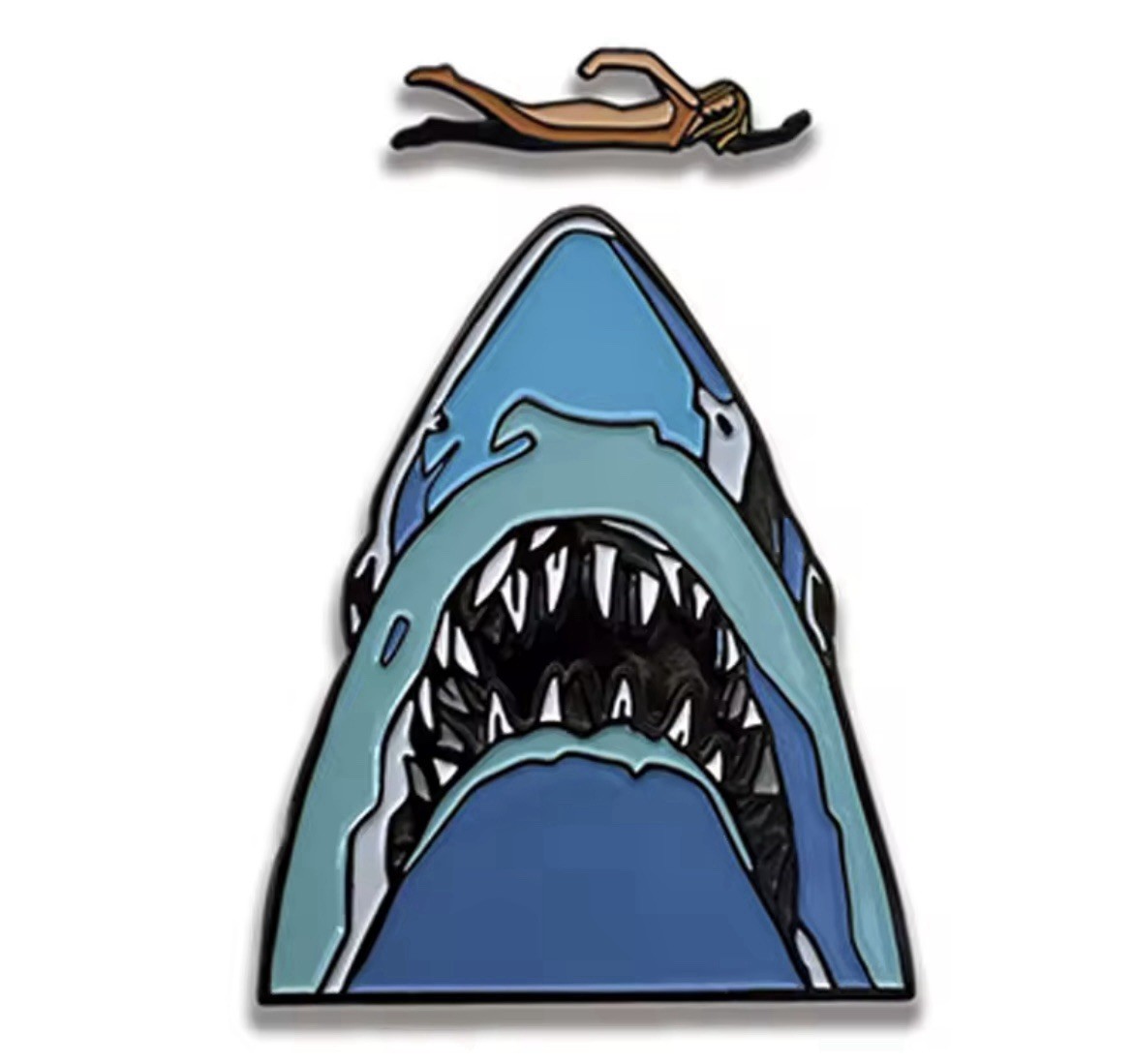 Jaws Shark Swimmer Style 2pc Pin Set Rubber Backs Shark Swim Pins FREE SHIPPING