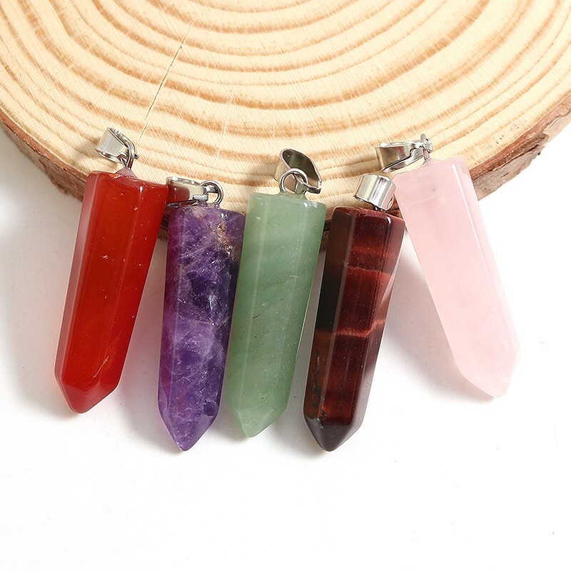 Wholesale 24pcs/lot Assorted Natural Stone Pendants Point Charms pillar pendant