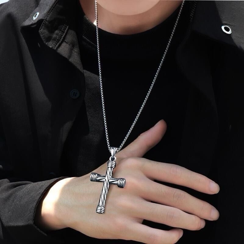 Fashion Vintage Hip Hop Punk Titanium Stainless Steel Amulet Cross Necklace