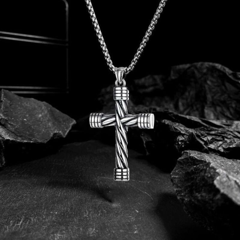 Fashion Vintage Hip Hop Punk Titanium Stainless Steel Amulet Cross Necklace