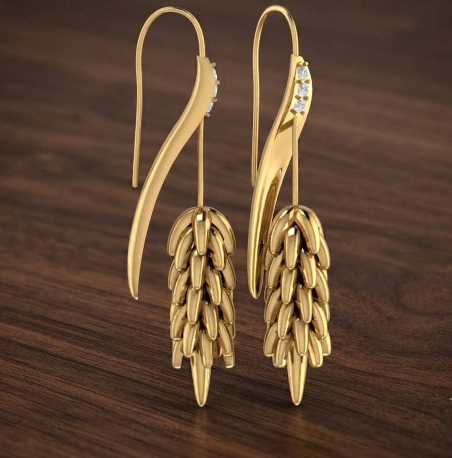 Gold Plated Wheat Tassel Dangle Earrings CZ Hook Drop Statement Boho Jewelry