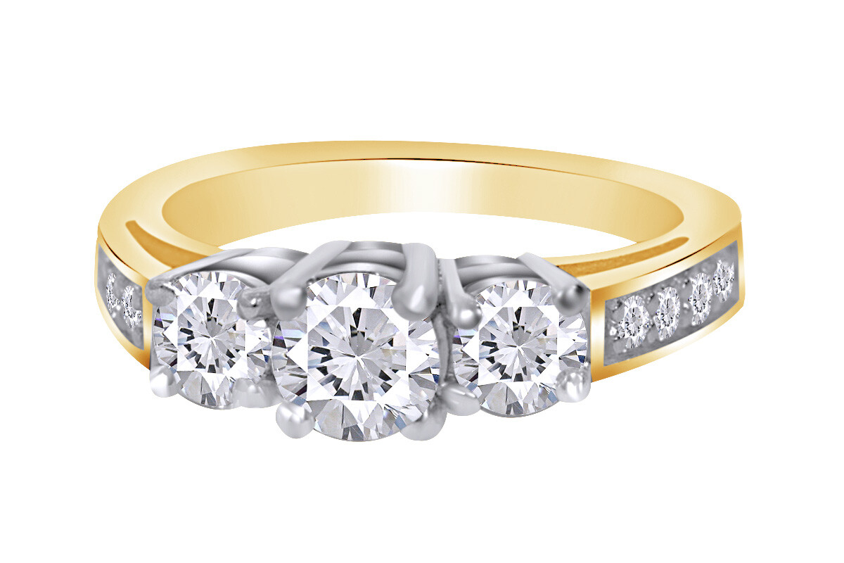 2.13 Ct Round Brilliant Cut Three Diamond Ring Solid 14k Multi-tone Gold Sz 8