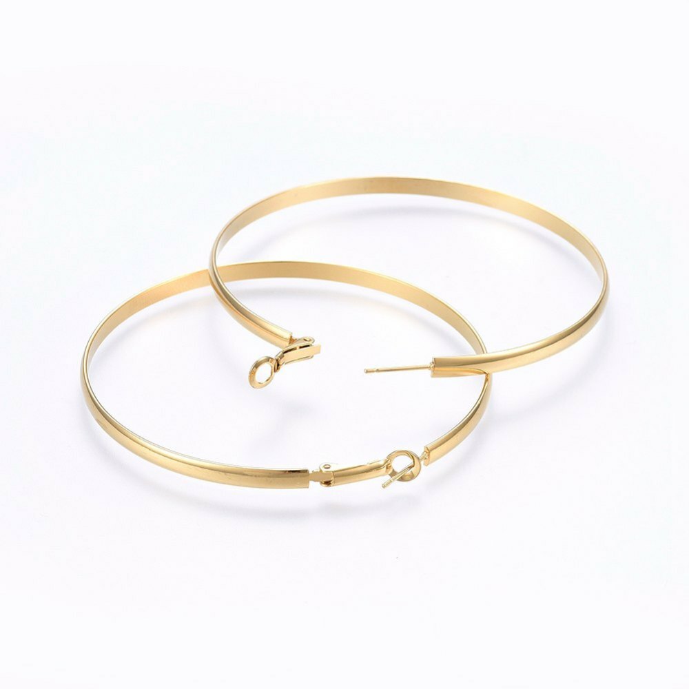 304 Stainless Steel Hoop Earrings Ring Gold 1.2″ To 3″ Pin 0.8mm  P622