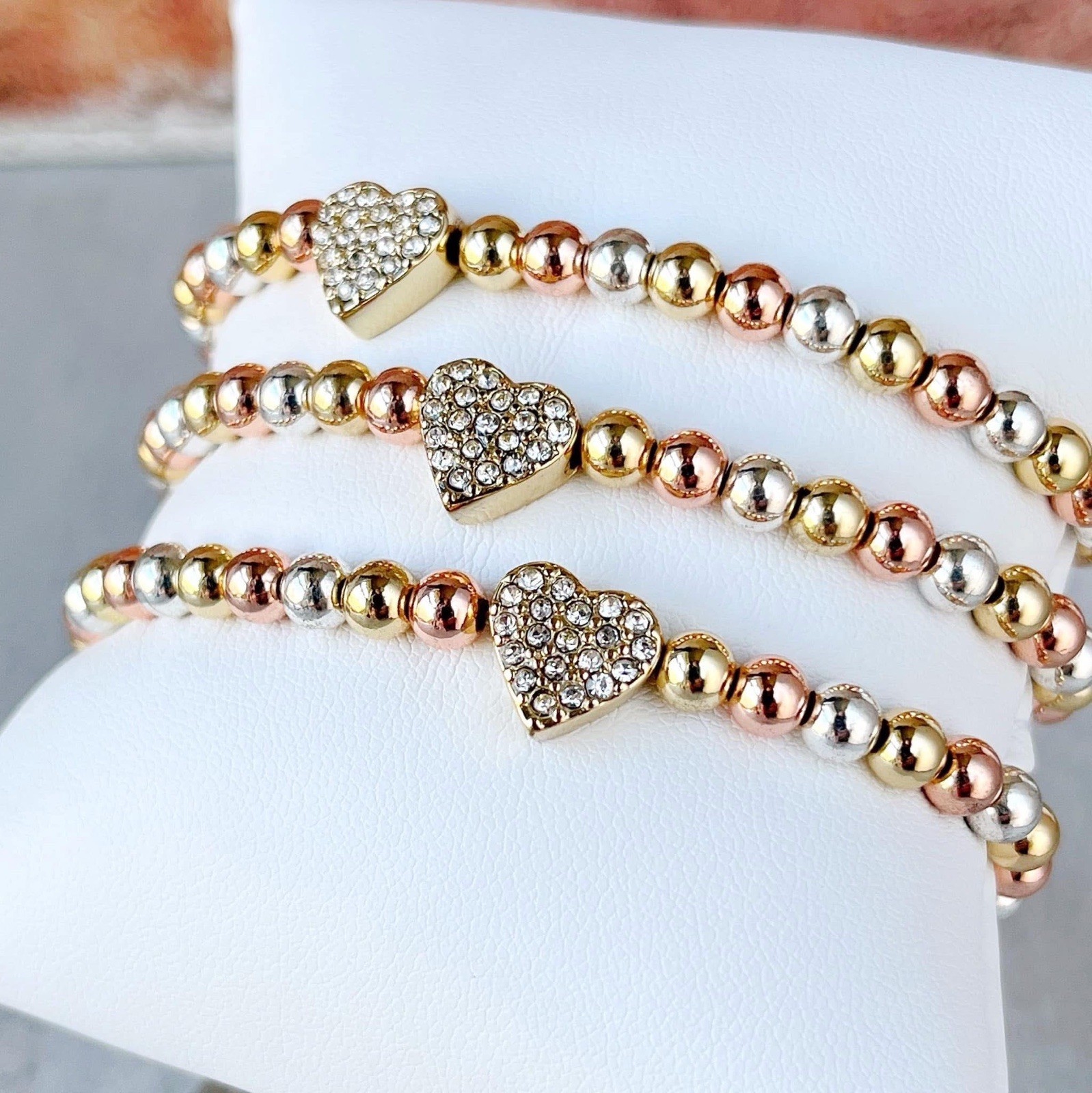 Park Lane LOVEY Gold Silver Rose Gold Bead Stretch Bracelet Retail $38