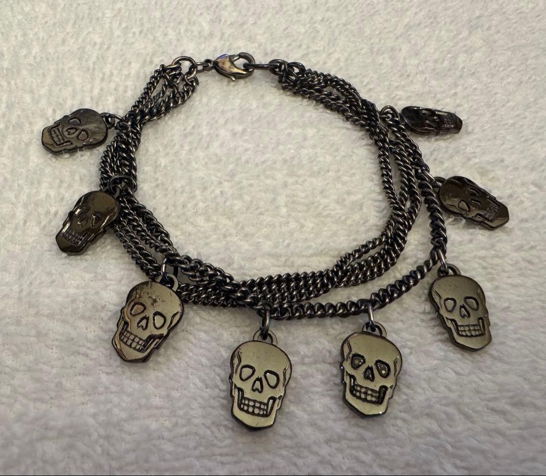 Hysteric Glamour Skull Charm Dark Silver Bracelet