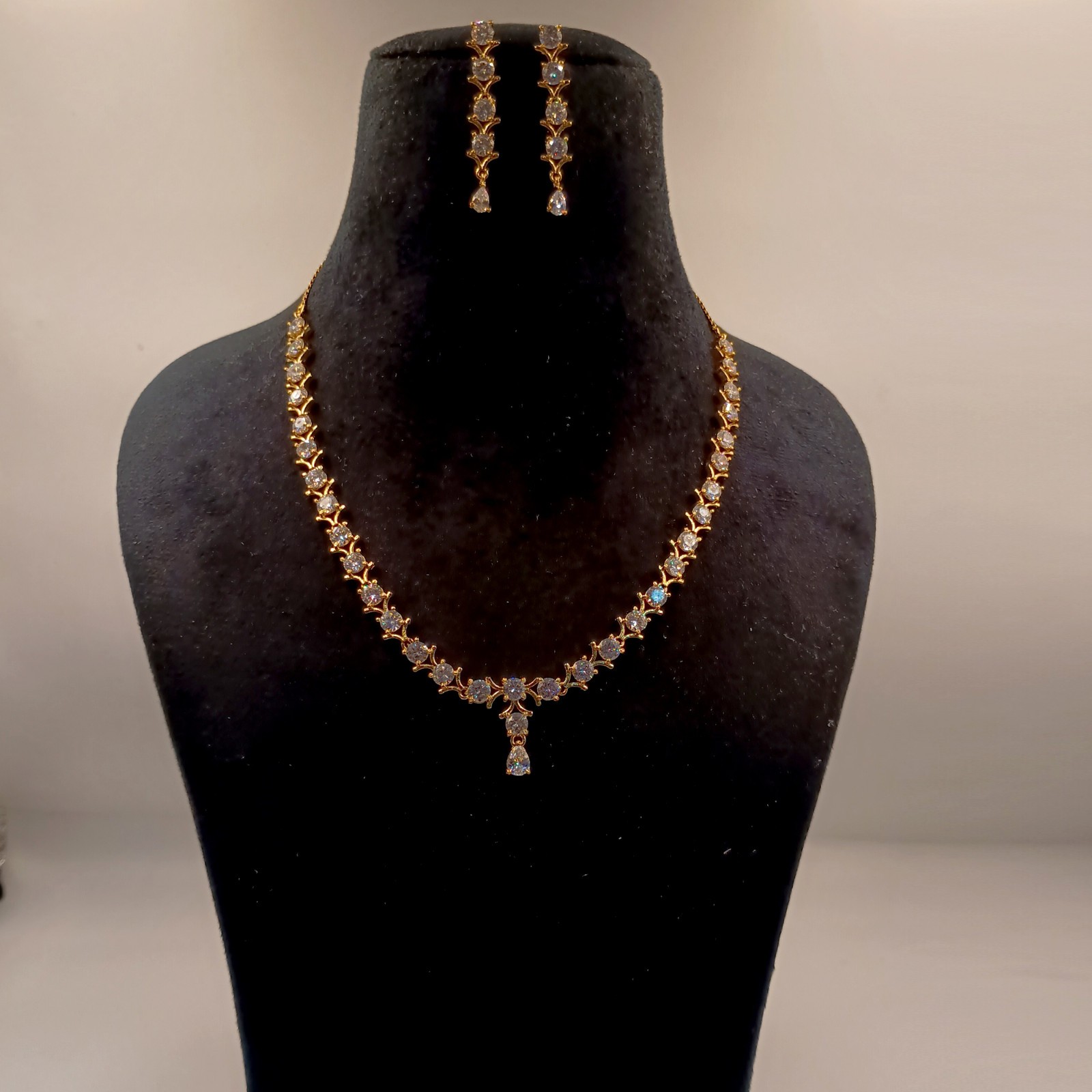 Indian Jewelry CZ Choker Necklace Set 22K Gold Plated Round Stone Party Wear