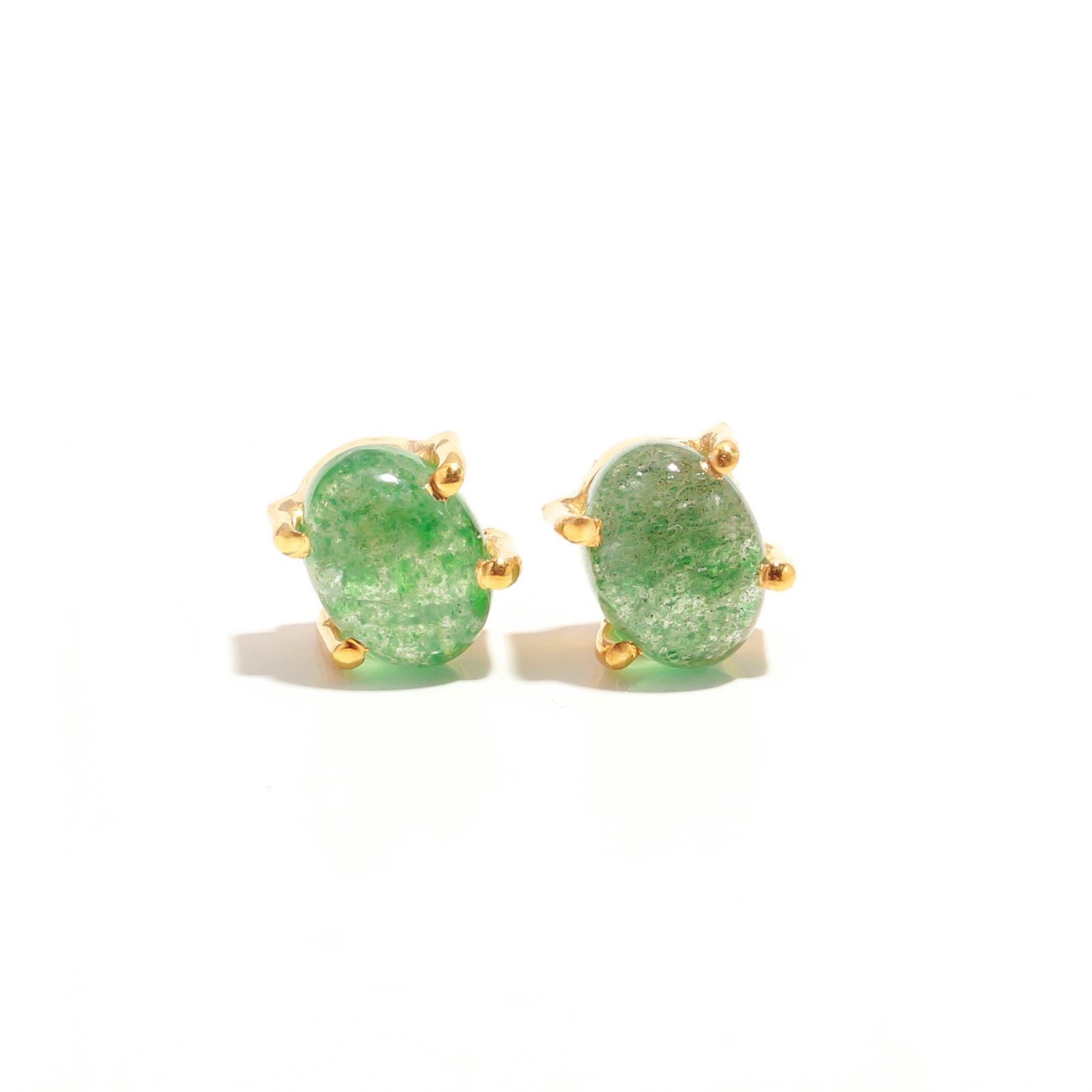 Natural Green Strawberry Oval Stud Earring Gold Fill 925 Sterling Silver Jewelry