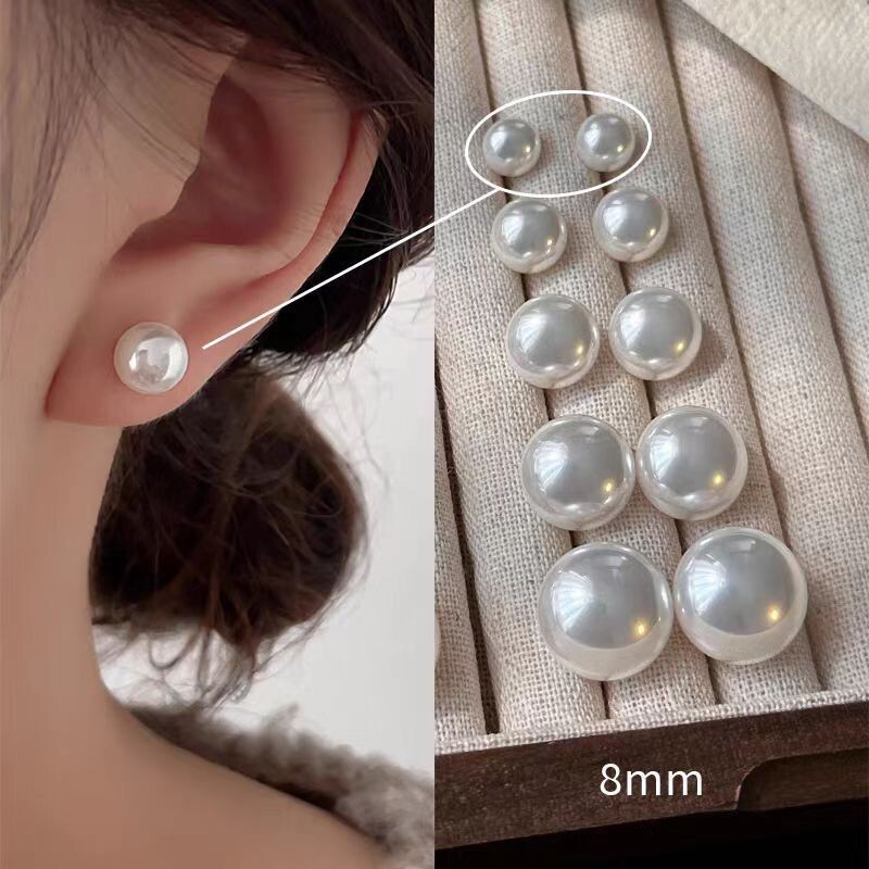 Women Girl Gold plated Chubby Oval Round Pearl Earring Stud 8-16mm
