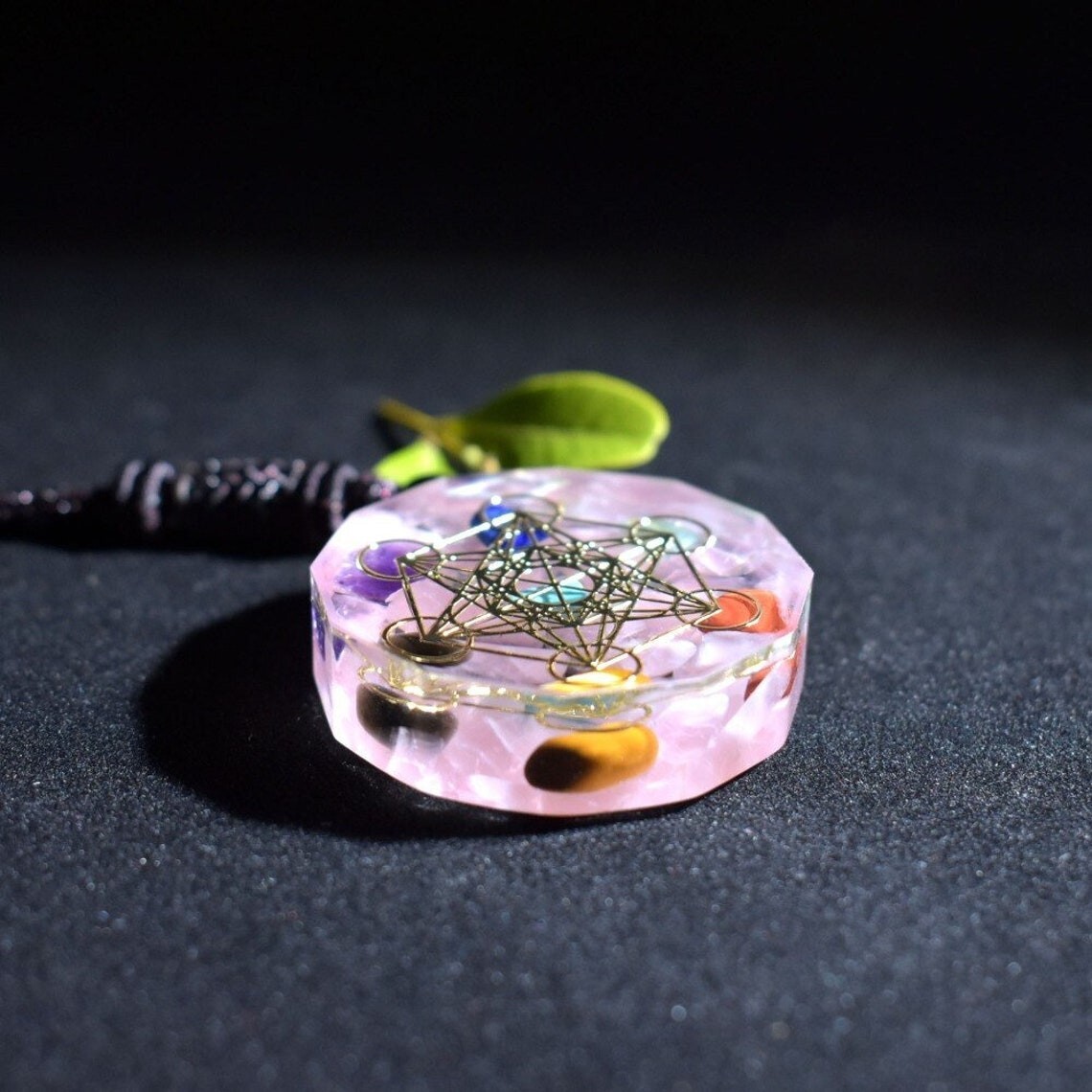 Rose Quartz Orgonite Pendant Necklace 7 Chakra Orgonite Yantra Geometry Necklace