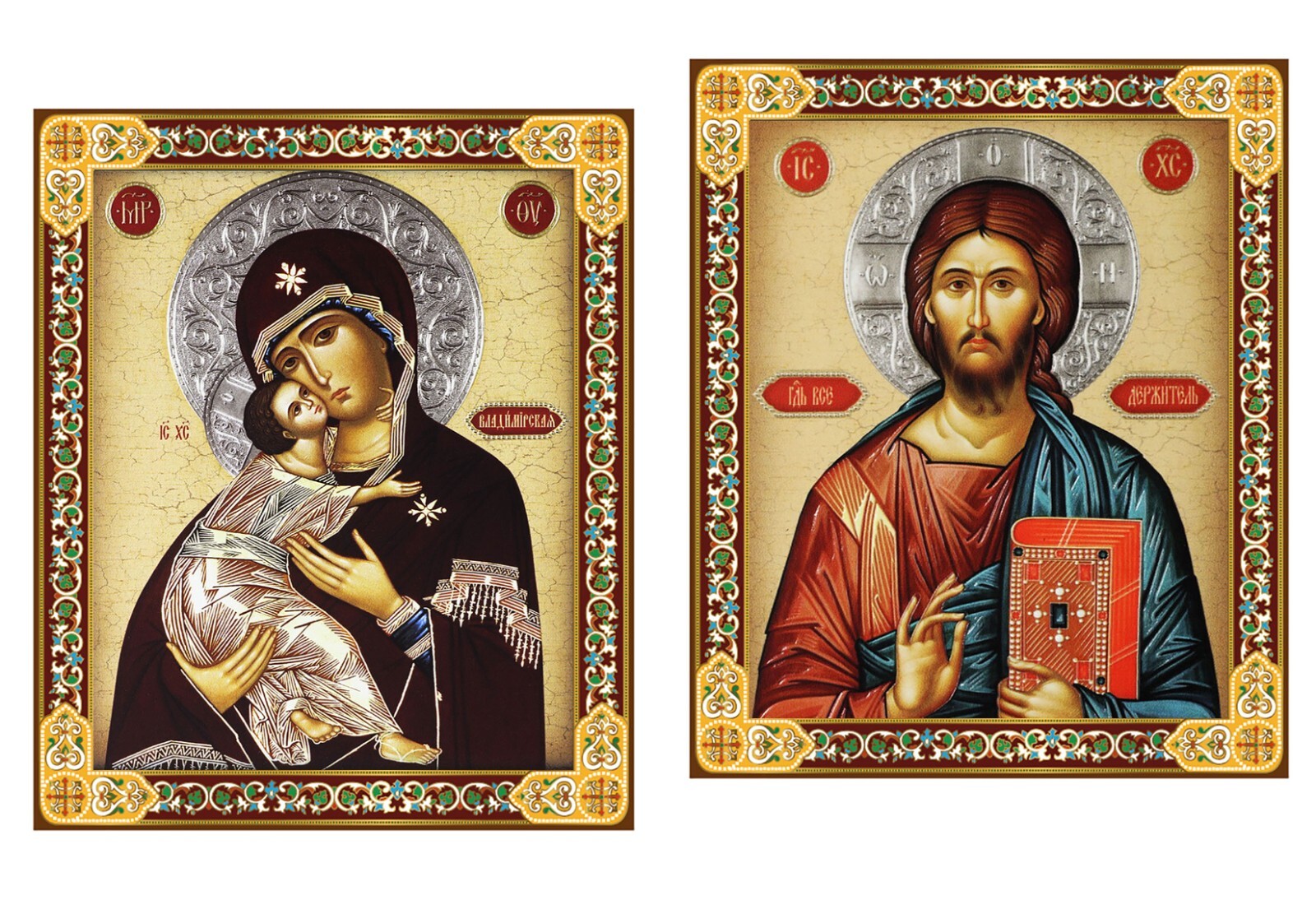 Virgin Mary and Christ Byzantine Icons Virgin of Vladimir 7 1/2″ Matching Icons