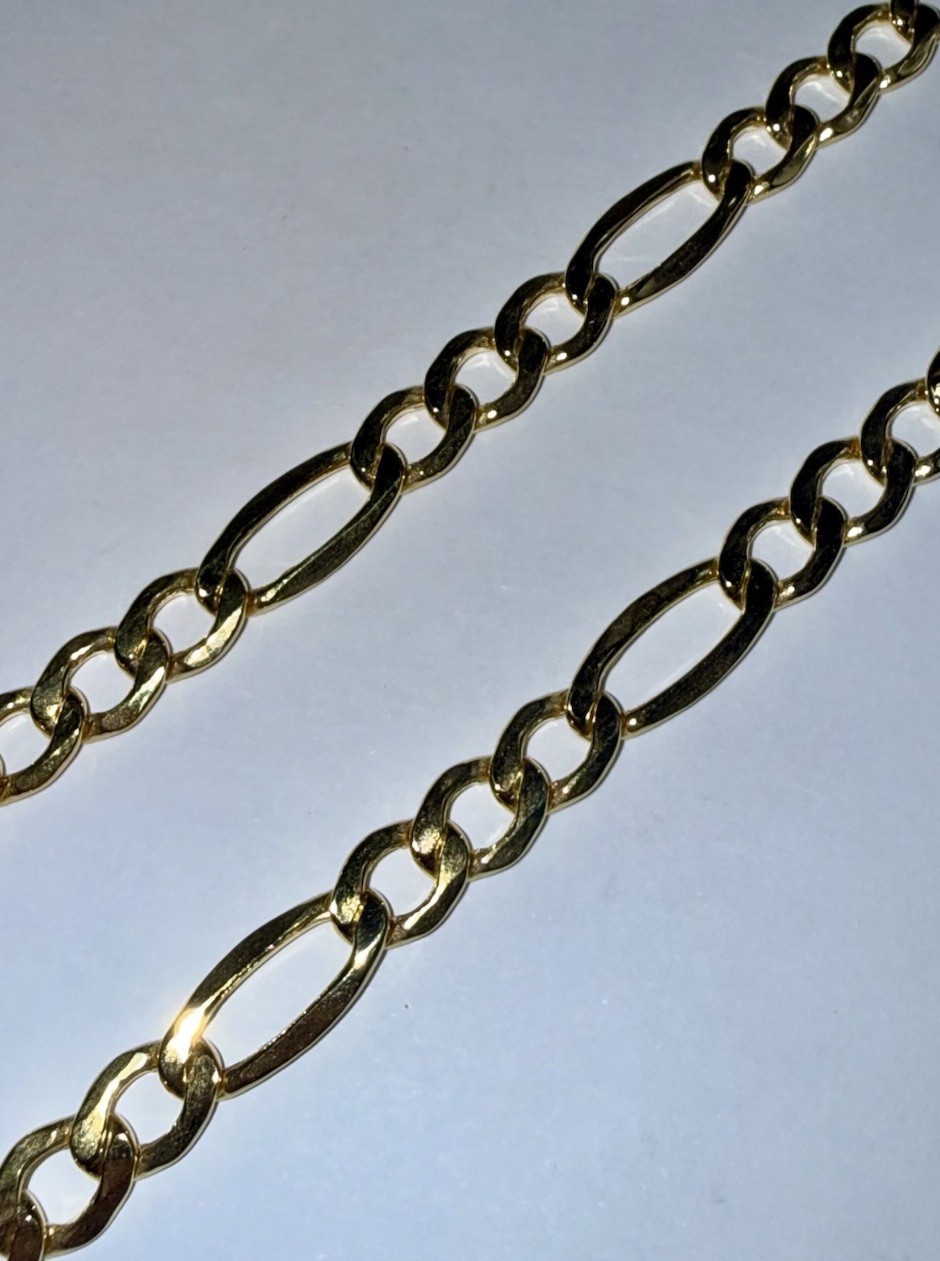Solid 10K Gold 6.7mm Figaro Chain Necklace 22”