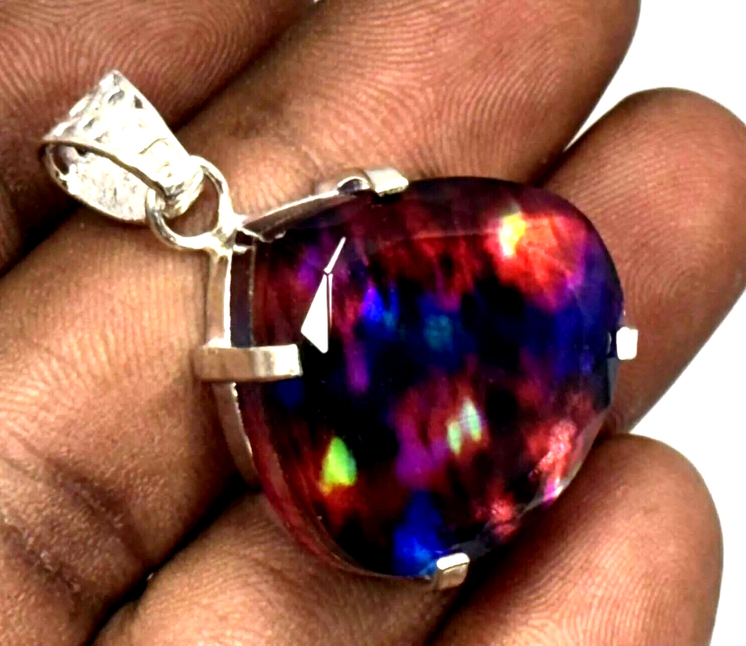 Natural 96.90 Ct AAA Certified Ammolite 925 Solid Silver Pendant Loose Gemstone