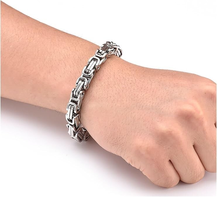 5pcs Box Link Stainless Steel Chain Byzantine Silver Bracelet Punk Wristband