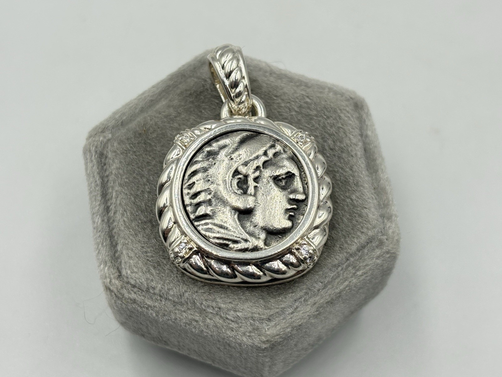 Judith Ripka Sterling Silver Roman Coin CZ Diamonique Pendant Enhancer