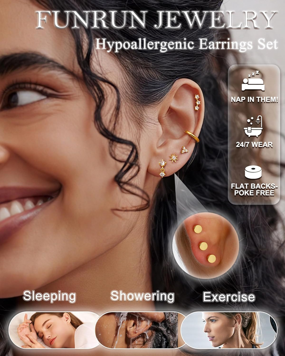 20G Helix Piercing Jewelry Flat Back Cartilage Earrings for Women – Hypoallergen
