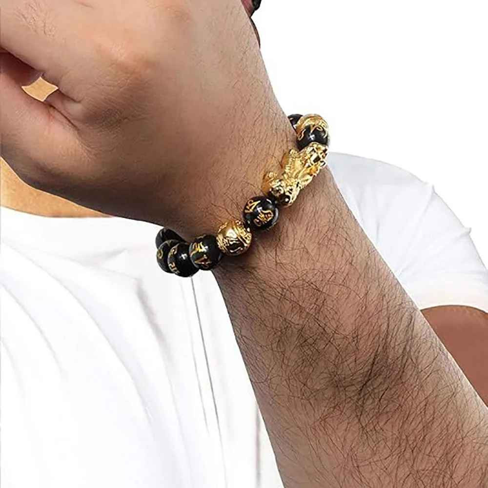 Feng Shui Black Obsidian Bead Pixiu Bracelet Attract Wealth Good Luck Jewelry US