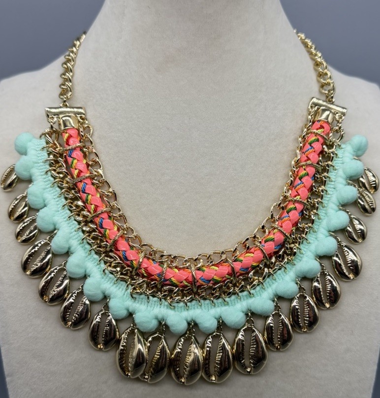 Lilly Pulitzer Sparkling Gold Plated Multi Sands Shells Bib Statement Necklace