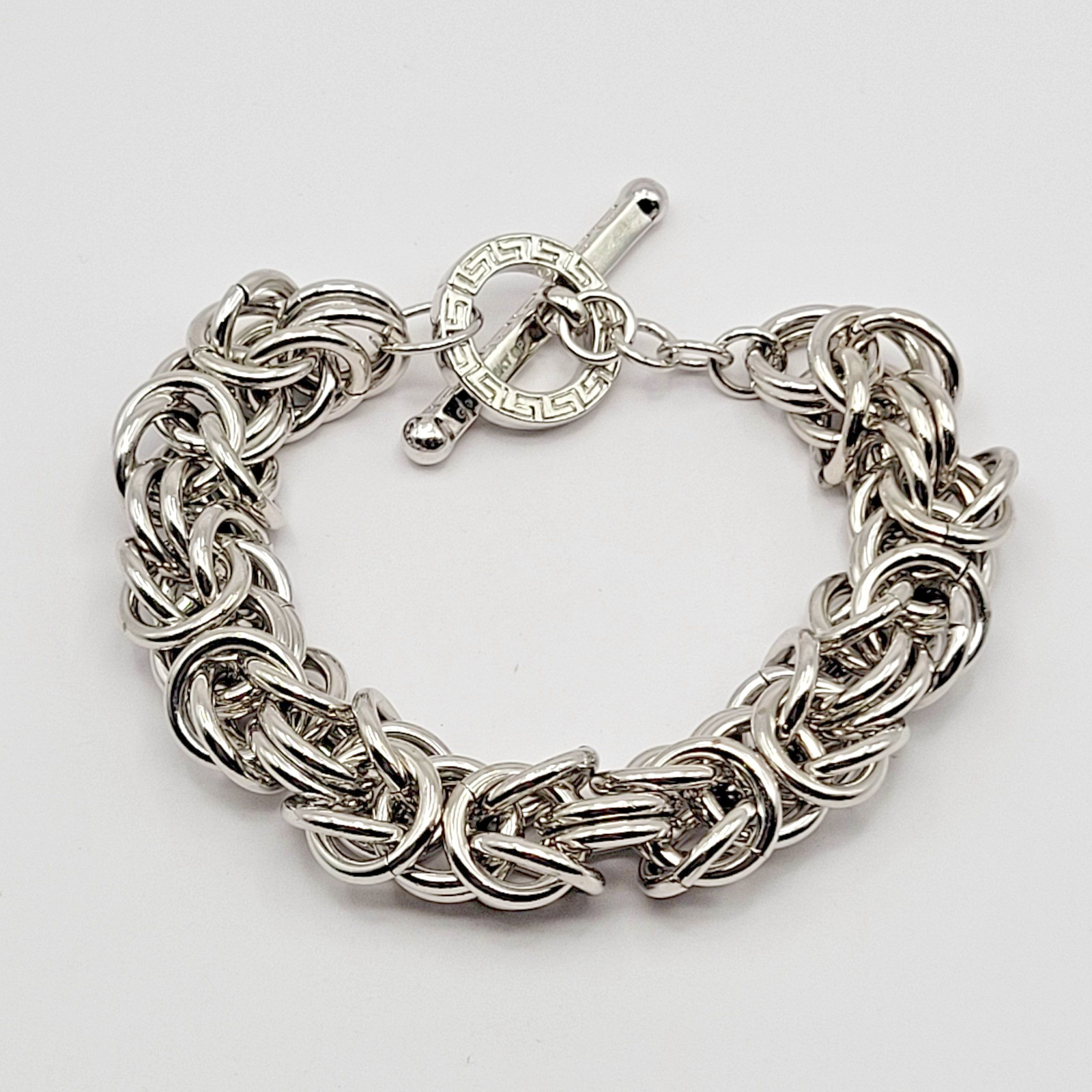 JTV Moda Al Massimo 18kt White Gold Over Bronze 12mm Byzantine Bracelet ~ 8″