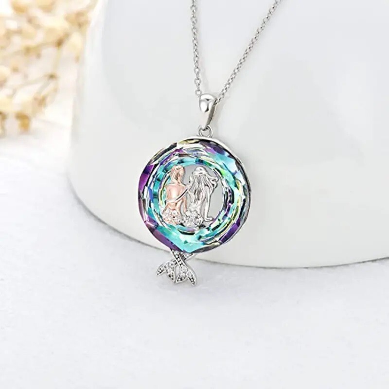 Rainbow Mystical Fire Topaz 925 Sterling Silver Little Mermaid Pendant Necklace