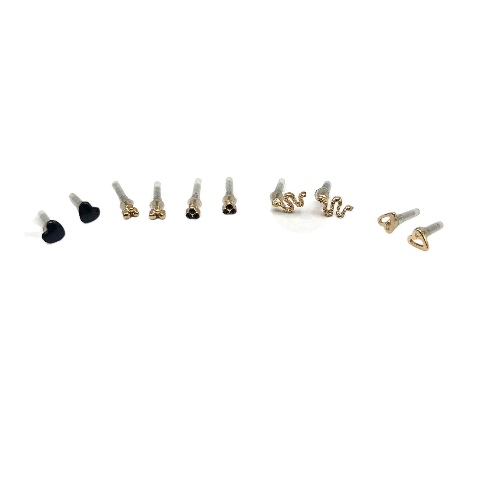 Pierced Earrings Lot 5 Pairs Tiny Stud Plastic Posts Hearts Snakes SKU 2804