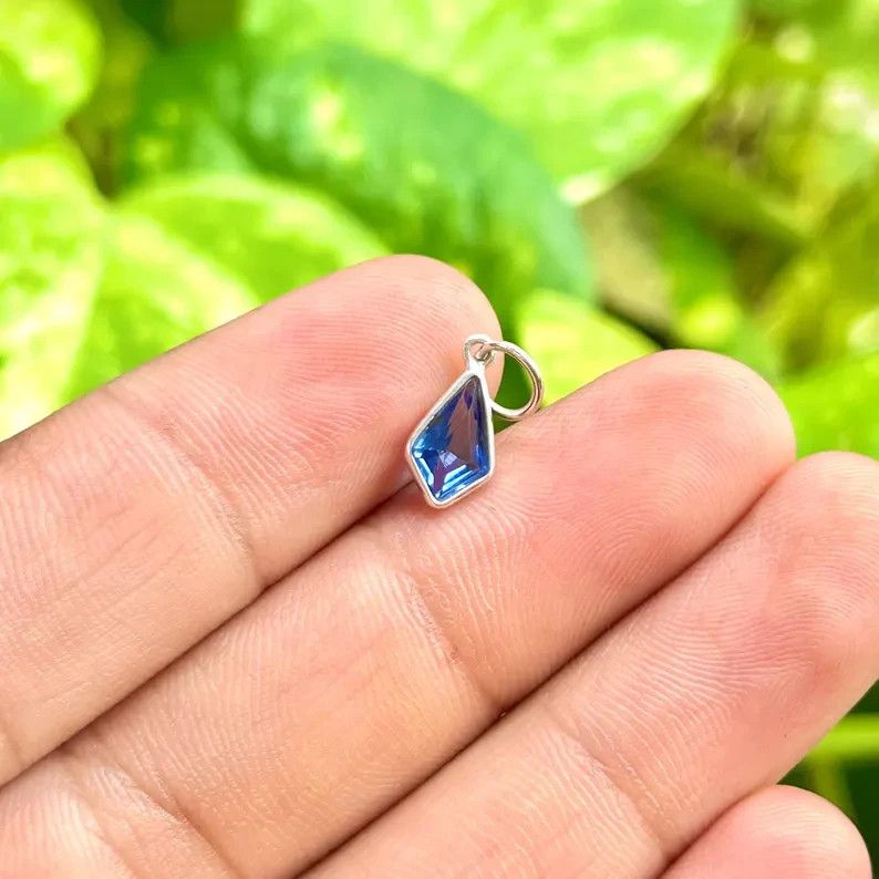 Lab Created Blue Sapphire Charm, 18k Solid Gold Charm, Dainty Gold Charm