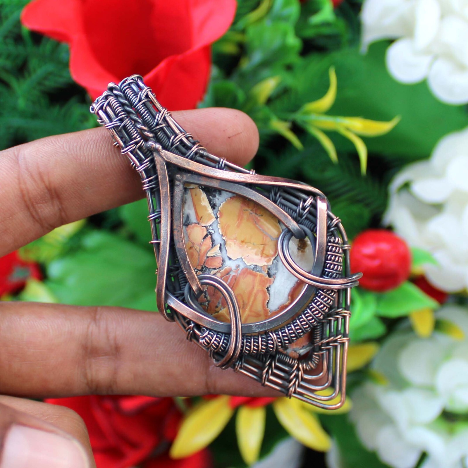 Maligano Jasper Pendant Copper Wire Wrapped Pendant Birthday Gift For Girlfriend