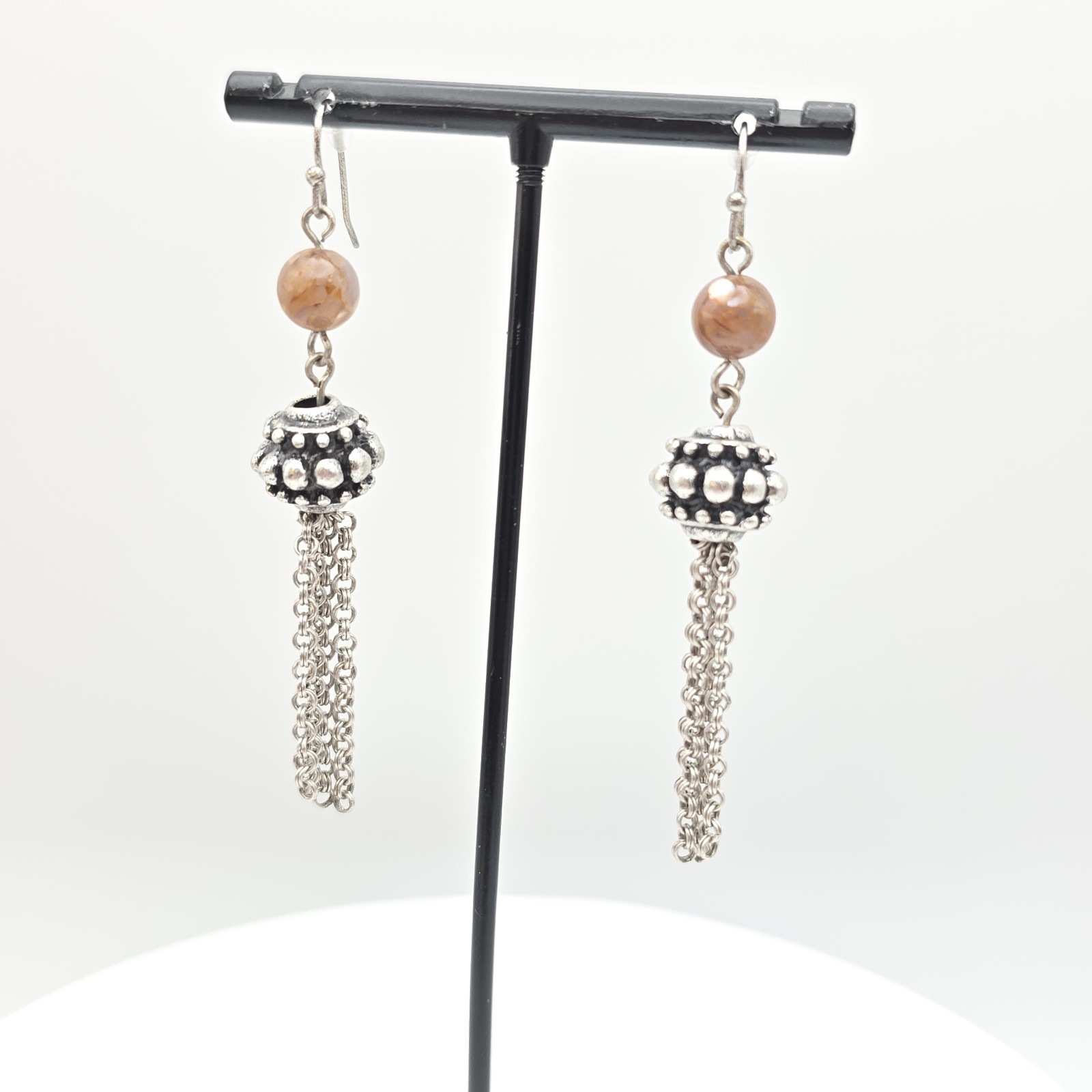 SONOMA Life + Style Earrings Silver Tone Beaded Tassel Dangle Drop On Card