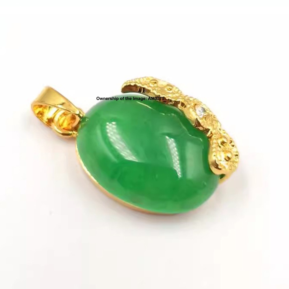 NEW Yellow Alloy Heating Jade Pendant Leaf Pattern & Oval Jade Pendant 25mm H