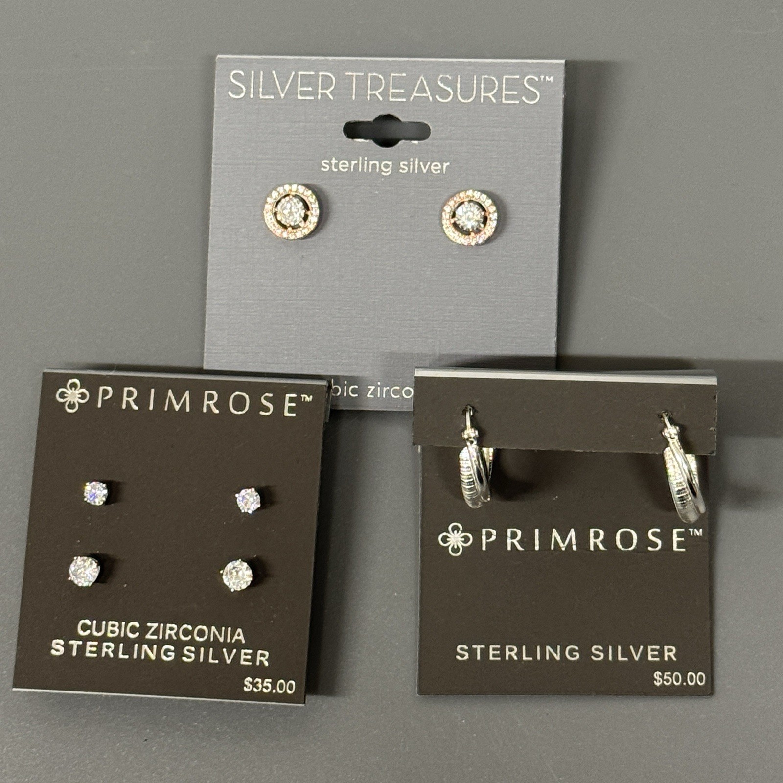 Primrose Sterling Silver Hoop Earrings Studs – Silver Treasures CZ Studs Lot