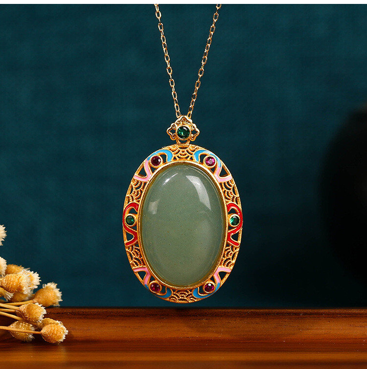 Green Jade Crystal Pendant Necklace Charm 18K Gold Plated Chain Dainty Gemstone