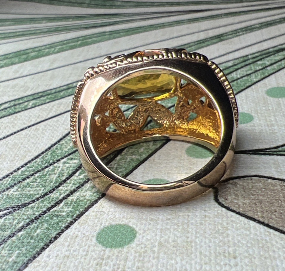 HSN Doris Panos Statement Ring Size: 8.75 Dark Yellow & Clear Crystal Gold Plate