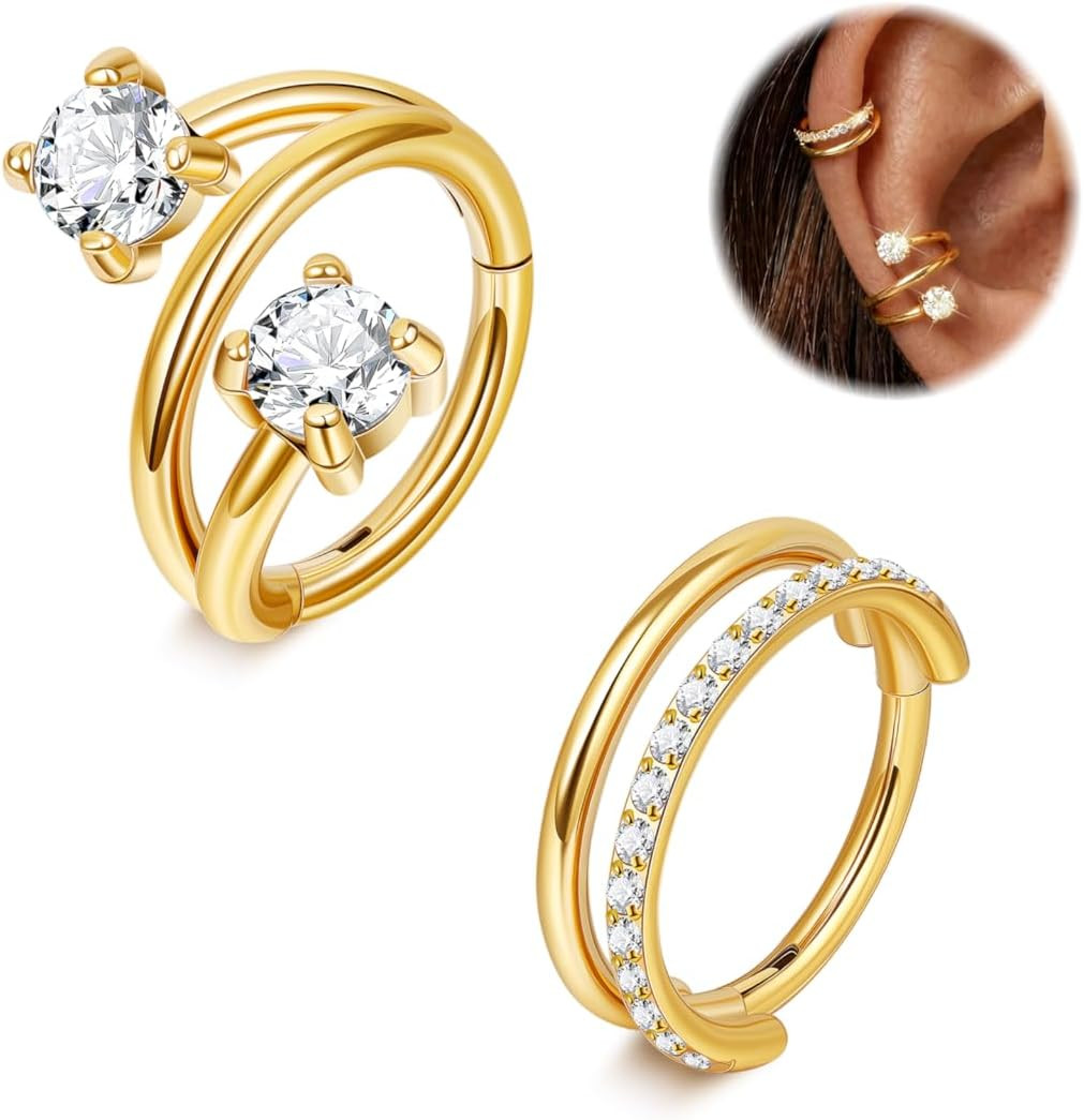2PCS 16G Cartilage Hoop Earrings for Women Surgical Steel Double Hoop Helix Earr