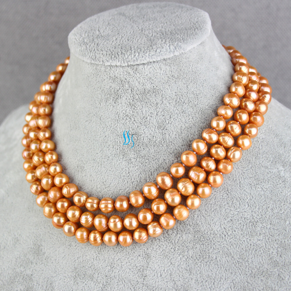 47″ 7-9mm Orange Freshwater Pearl Necklace Strand Jewelry