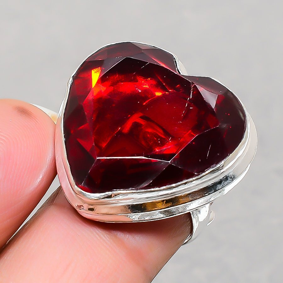 Faceted Mozambique Garnet Heart Shape Gemstone Handmade Adjustable Jewelry Ring
