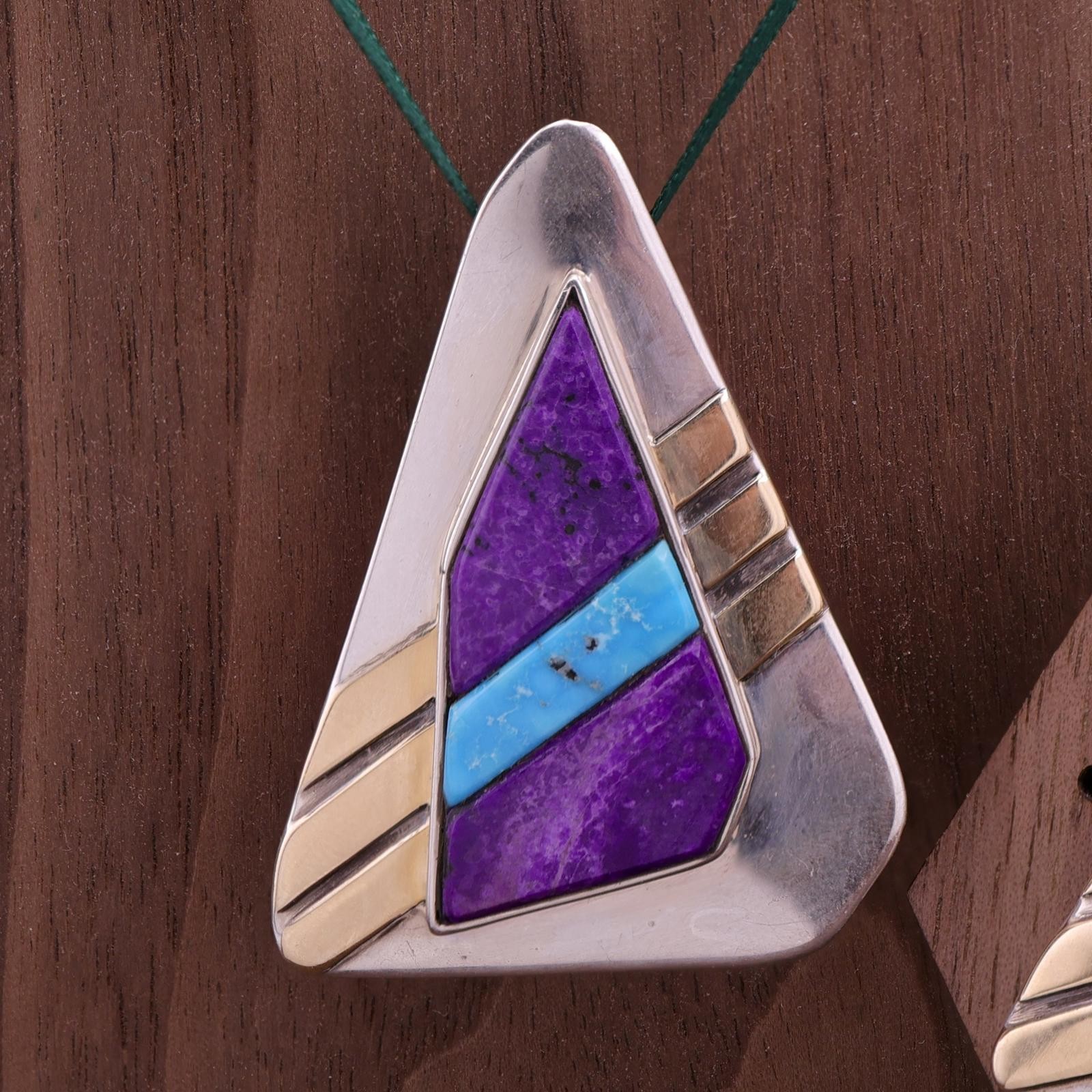Ronnie Joe Henry Sterling and 14k Sugilite Turquoise Pendant & Earrings Set
