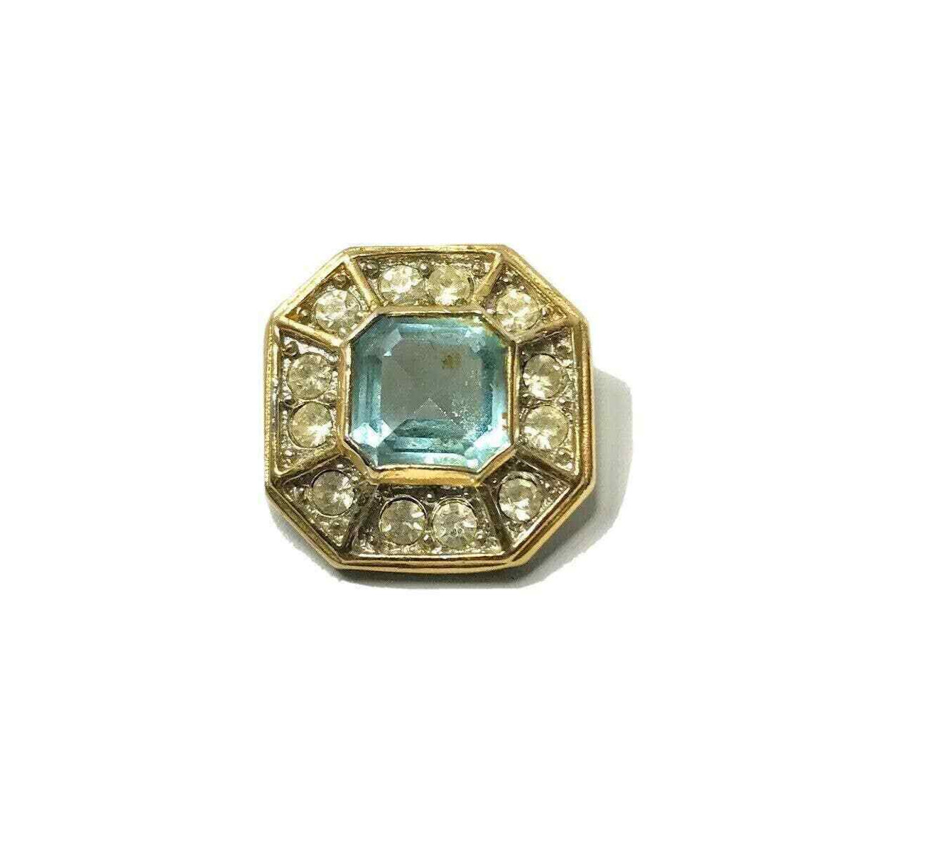 Octagon Necklace Slider Pendant Blue Stone Rhinestones Jewelry Gift Vintage