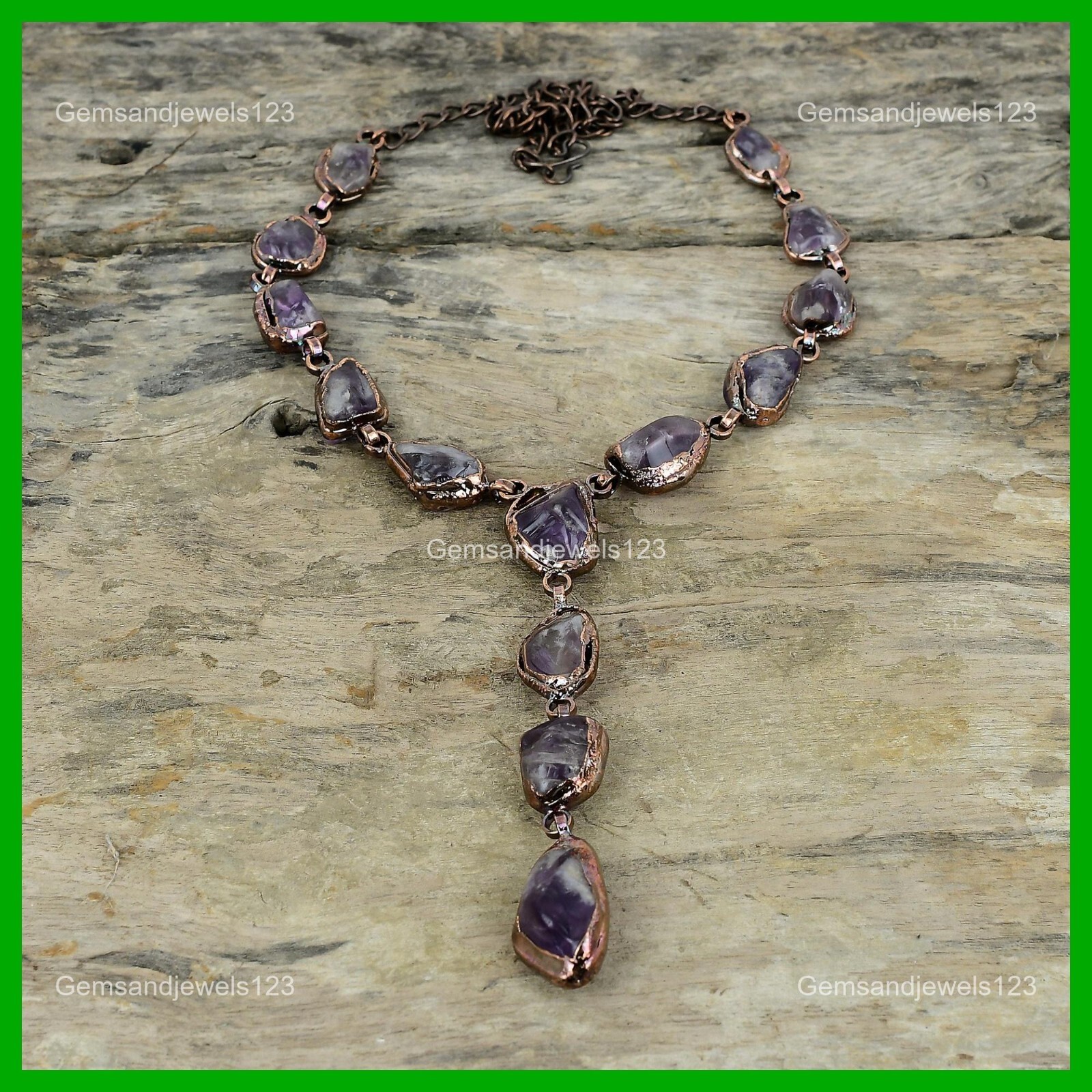 Copper Super 23 Amethyst Rough Gemstone Bezel Wife Chain Electroformed Necklace