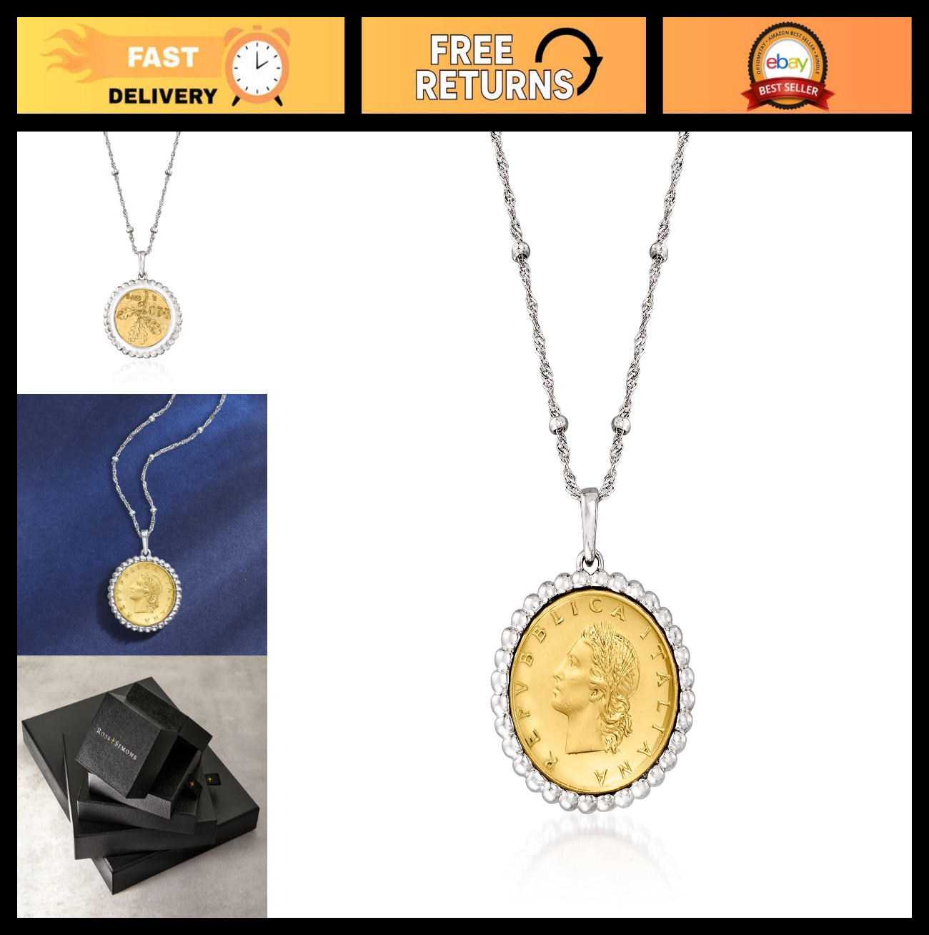 Italian 20-Lira Coin Pendant Necklace in Sterling Silver, 18″ Chain, Vintage Sty