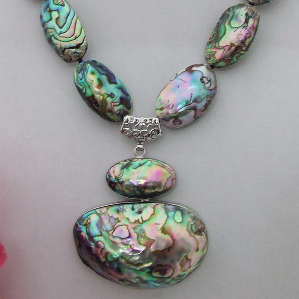 34x55MM Paua Abalone Shell Pendant Necklace